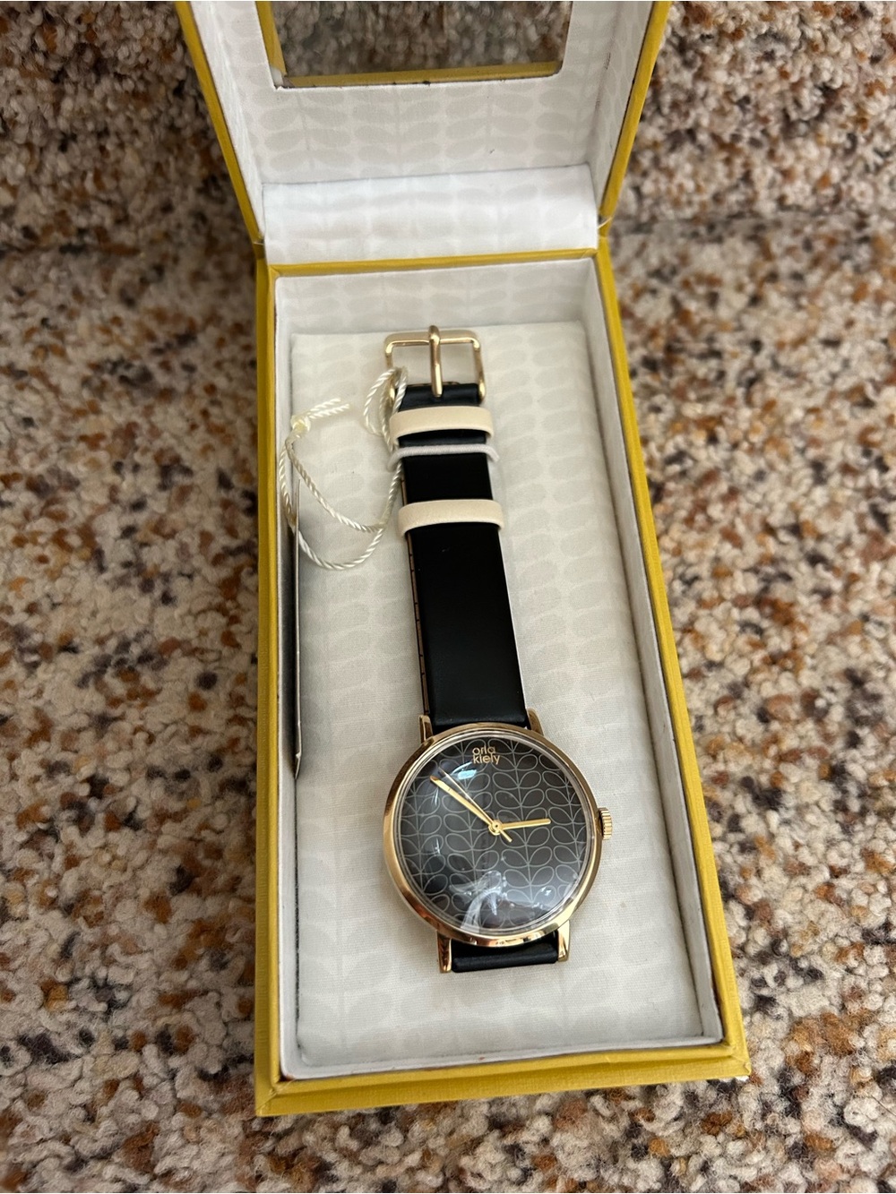 Orla Kiely women Watch with Black leather Strap